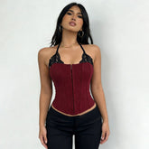 Minimalist Knitted Lace Paneled Boned Corset Fitted Slimming Casual Eco - Friendly Women's Cami Top - Zeprah