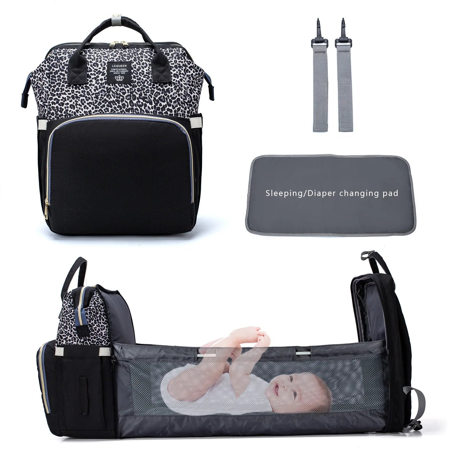 Multifunctional Folding Waterproof Maternity Handbag Baby Diaper Bag with Mosquito Net Portable Travel Bassinet Mommy Backpack - Zeprah