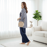 Multistripe Oversized Button - Up Shirt and Wide - Leg Pant Set - Zeprah