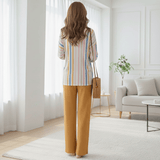 Multistripe Oversized Button - Up Shirt and Wide - Leg Pant Set - Zeprah