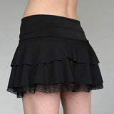Natural Waist Tiered Skirt Lace Trim Breathable Summer Casual Dot Sweetheart A - Line Mini - Zeprah
