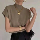 New Arrival Short Short - sleeved T-shirt Spring and Summer Half Turtleneck Knitted Loose Vest Women's T-shirt - Zeprah