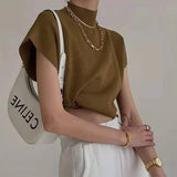 New Arrival Short Short - sleeved T-shirt Spring and Summer Half Turtleneck Knitted Loose Vest Women's T-shirt - Zeprah