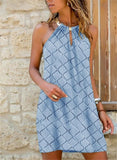 New Arrivals - Women's Casual Dress Hanging Neck Floral Printed Sexy Sleeveless Breathable Washable Natural - Zeprah