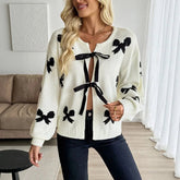 New Autumn Vintage Thin Lace - Up Bow Pattern Women's Sweater - Zeprah
