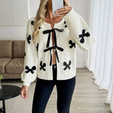 New Autumn Vintage Thin Lace - Up Bow Pattern Women's Sweater - Zeprah