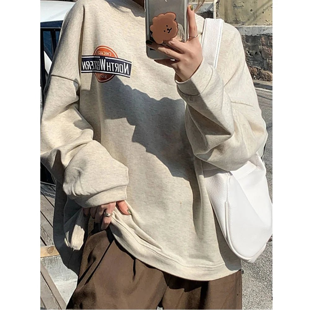 New Autumn Women's Letter Print Lightweight Crewneck Sweatshirt Long - Sleeve Loose Mid - Length Trendy Top - Zeprah