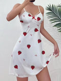 New Chiffon Home Wear Heart Print Suspender Dress Collarless for Summer Outdoor Wear - Zeprah