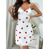 New Chiffon Home Wear Heart Print Suspender Dress Collarless for Summer Outdoor Wear - Zeprah