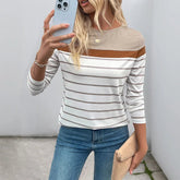 New Cute Retro Simple Style Striped Long - sleeved Polyester T-shirt Women's Inner Wear - Zeprah