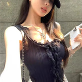 New Design Halter Top Lace Cuff Women's Tanks Camis Hot Girl Style Summer Tank Top - Zeprah