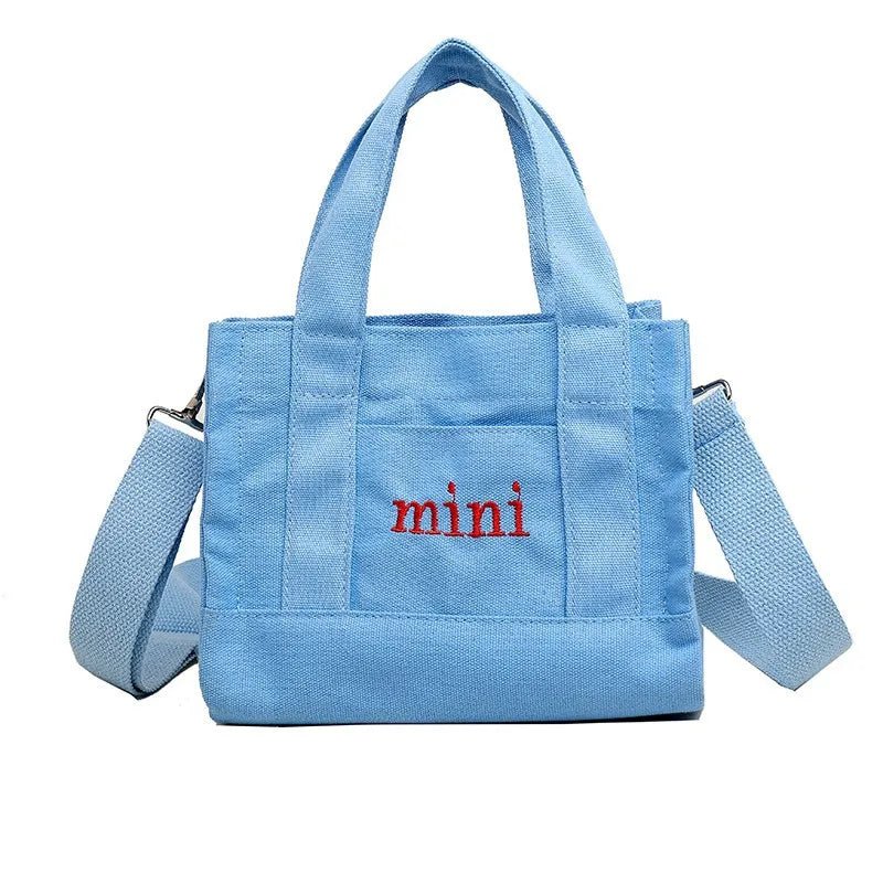 New Design Quality Single Slung over Shoulder Canvas Cotton Fashion Tote Bag Small Square with Long Handle - Zeprah
