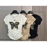 New Design Summer Short - sleeved T-shirt Women's Butterfly Embroidered Denim Pic Design Unique Tops for Women - Zeprah