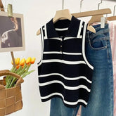 New Design Women Tank Top Ribbed Knitted Turndown Camisole Simple tank - Zeprah