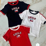 New Design Women's New National Flag Letter Embroidered Contrast Color Hot Girl Fashion Versatile Short Sleeve T-shirt Top - Zeprah