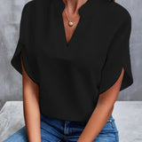 New Design Women's T-shirts V - neck Solid Casual Short - sleeved Blouse Versatile Tops for Women - Zeprah