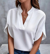 New Design Women's T-shirts V - neck Solid Casual Short - sleeved Blouse Versatile Tops for Women - Zeprah