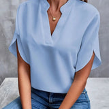 New Design Women's T-shirts V - neck Solid Casual Short - sleeved Blouse Versatile Tops for Women - Zeprah