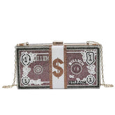New Dinner Party Fashion Bags Dollar Money Shoulder Bag for Women Luxury Mini Box Purses Handbags Rhinestone Evening Clutches - Zeprah