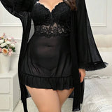 New European and American Sexy Lace Trim Breathable Lingerie Set Camisole Mesh Plus Size Light Control Thin Style - Zeprah