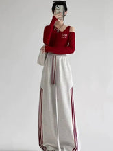 New Fall American Style Side Stripe Pants High Waisted Slimming Drawstring Ankle Wide Leg Trousers - Zeprah