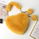New Fashion Lovely Plush Heart - shaped Bag Female Plush Love Portable Chain Peach Heart Bag Tote Bag for Women - Zeprah