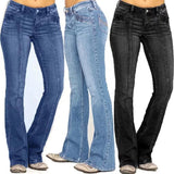 New Fashion Women Casual Stretch Washed Denim Pants Women's Low Waist Flared Jeans Pants - Zeprah