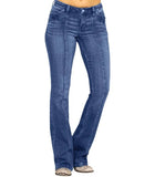 New Fashion Women Casual Stretch Washed Denim Pants Women's Low Waist Flared Jeans Pants - Zeprah