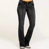 New Fashion Women Casual Stretch Washed Denim Pants Women's Low Waist Flared Jeans Pants - Zeprah
