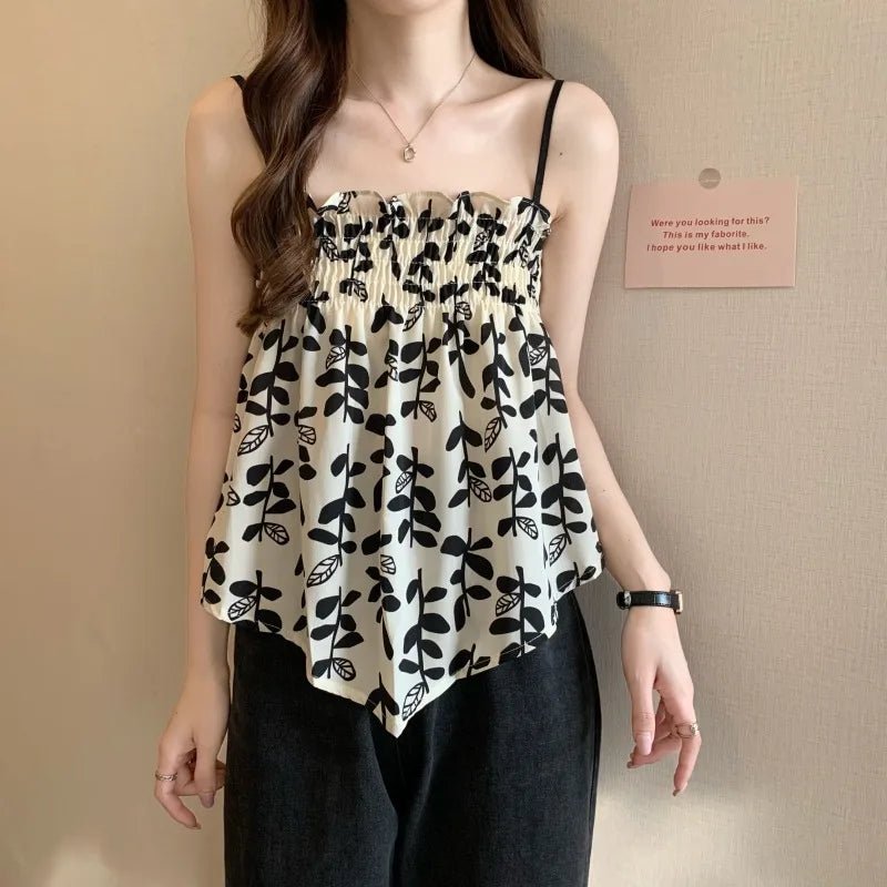 New French Chic Vintage Strap Tank Top Summer Elegant Spice Girls Wear Flower Floral Sleeveless Short Camisoles - Zeprah