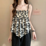 New French Chic Vintage Strap Tank Top Summer Elegant Spice Girls Wear Flower Floral Sleeveless Short Camisoles - Zeprah