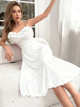 New Home Fun Strap Long Nightgown with Three - Dimensional Lace Solid Color Elegant Autumn Off - The - Shoulder Girly Style - Zeprah