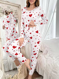 New Home Wear Set Heart Print Long - Sleeved Pants Set European and American Best - Selling Women's Pajamas - Zeprah
