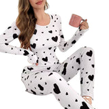 New Home Wear Set Heart Print Long - Sleeved Pants Set European and American Best - Selling Women's Pajamas - Zeprah