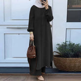 New Islamic Clothing Muslim Casual Women's Long Sleeved Jilbab Khimar 2 Piece Set Abaya Women Dress - Zeprah