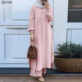 New Islamic Clothing Muslim Casual Women's Long Sleeved Jilbab Khimar 2 Piece Set Abaya Women Dress - Zeprah