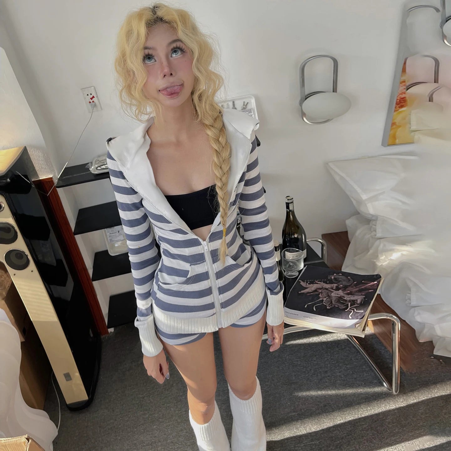 New Loose Casual Home Zipper Long Sleeved Jacket Skulls Hooded Sweatshirt Lined Vintage for Autumn Winter - Zeprah