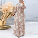 New Middle East Dubai Women's Leaf Print Pleated Waist Muslim Dress - Zeprah