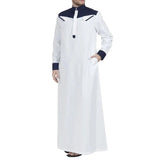 New Muslim Arabic Men Clothing Loose Stand Collar Patchwork Long Sleeves Abaya Robe Middle East Islamic Dubai Thobe - Zeprah