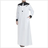 New Muslim Arabic Men Clothing Loose Stand Collar Patchwork Long Sleeves Abaya Robe Middle East Islamic Dubai Thobe - Zeprah