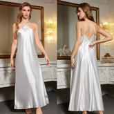 New Pajamas Women's Summer European American Style White Halter Neck Long Straps Backless Sexy Nightgown - Zeprah