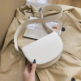 New QualityLeather Polyester Women's Designer Handbag Wide Strap Shoulder Messenger Bag Vintage Solid Color Saddle Bag - Zeprah