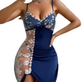 New Sexy Autumn Floral Embroidered Lace Sheer V - neck Strap Nightdress for Women Suit Style - Zeprah