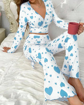 New Sexy Loungewear Set Heart Print Long - Sleeved Long Pants Pajamas Loungewear Can Be Worn Outside - Zeprah