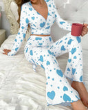 New Sexy Loungewear Set Heart Print Long - Sleeved Long Pants Pajamas Loungewear Can Be Worn Outside - Zeprah