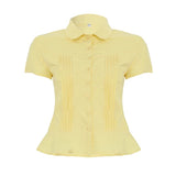 New Solid Button Eco - Friendly Breathable Schoolgirl Style Sweet Summer Blouse Women Accordion Pleated Short Sleeve Shirt - Zeprah