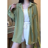 New Style Solid Pattern Sun Protection Jacket for Women Casual Loose Top Shirt Button Decoration Summer Thin Design - Zeprah
