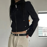 New Style Women's Black Utility Motorcycle Jacket, Fall Zip Pocket Cargo Coat Open Front Cardigan - Zeprah