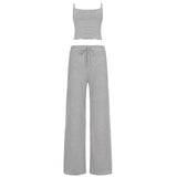 New Summer Casual Knitting Sleepwear Set for Women Short Striped Sleeveless Vest Lace - up Skinny Fit Pants 2 - Piece - Zeprah