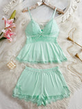 New Summer Women's Polyester Pajamas Ice Silk Thin Sexy Temptation Camisole Shorts Two - Piece Set Loungewear - Zeprah